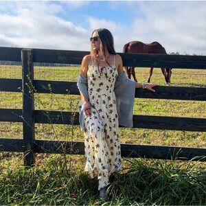 Elegant Floral Maxi Dress in Cream and Red